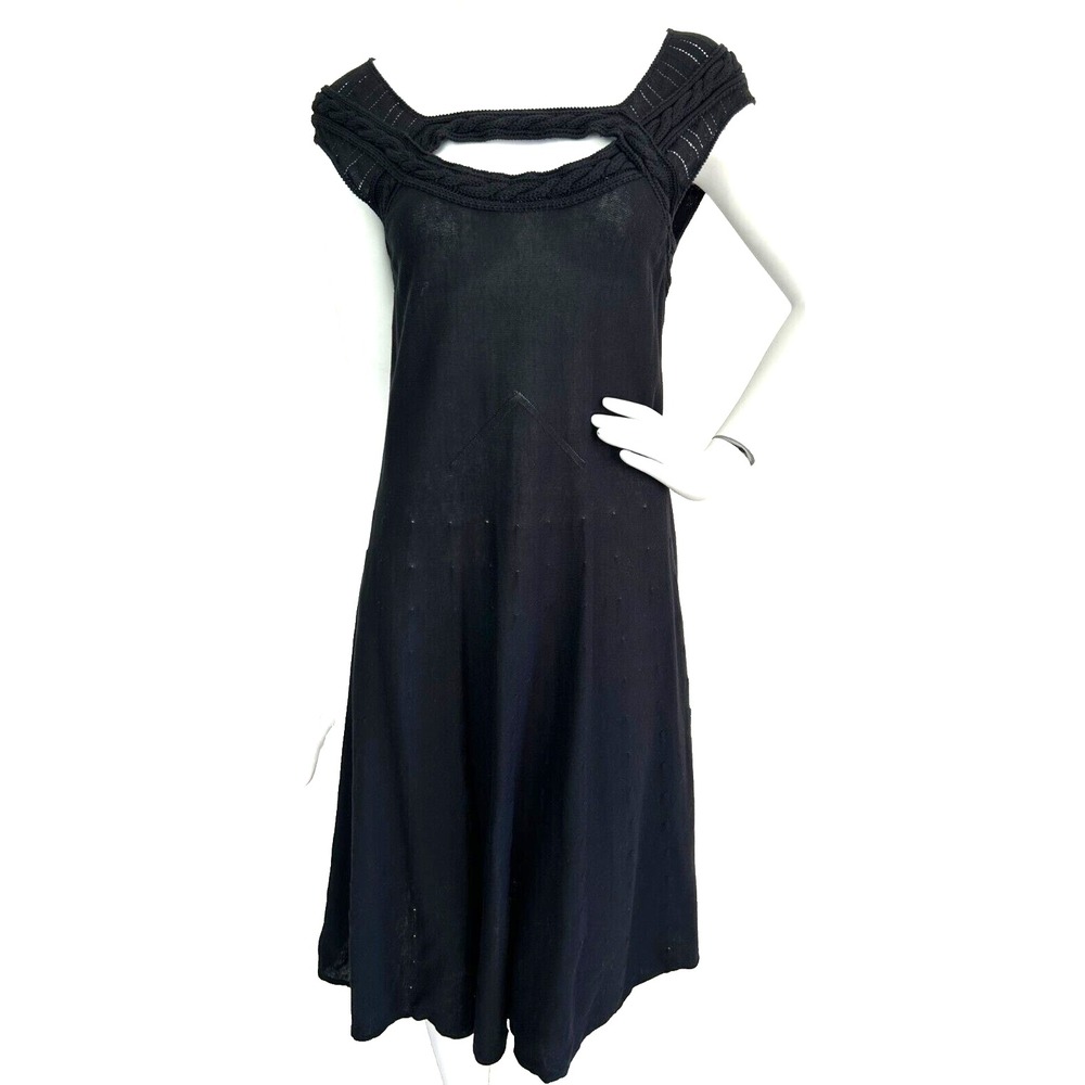 Sita Murt Spain Minimalist Black 100% Cotton Cable Knit Midi Dress 42 US 6 S EUC